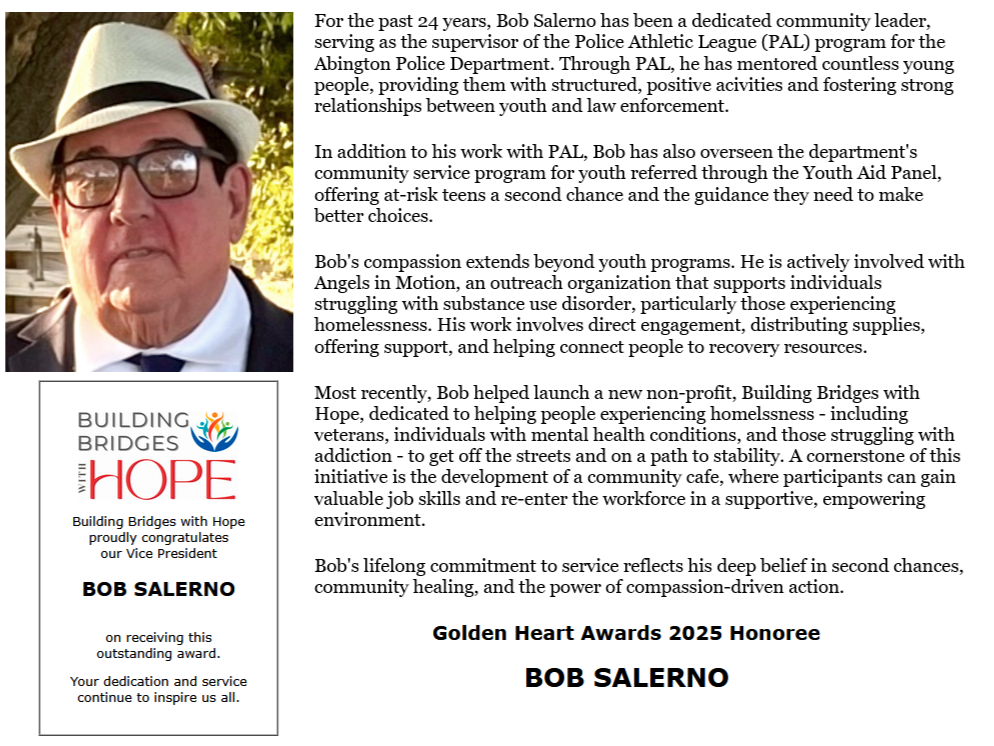 Vice President Bob Salerno received his second Golden Heart Award