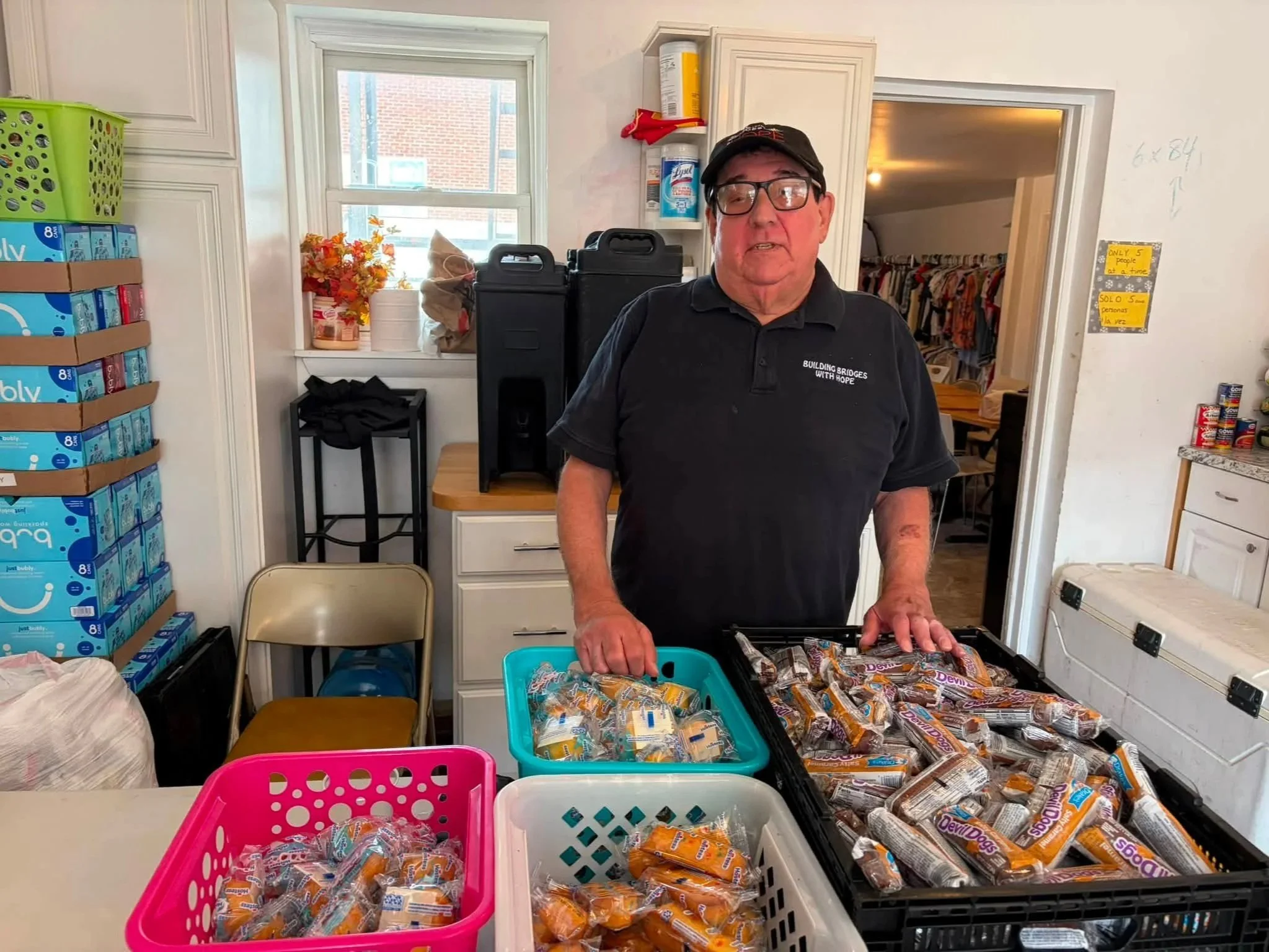 Bob handing out food