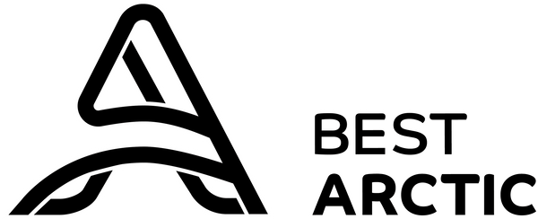 Neon sign with the logo and text 'BEST ARCTIC' in black and white.