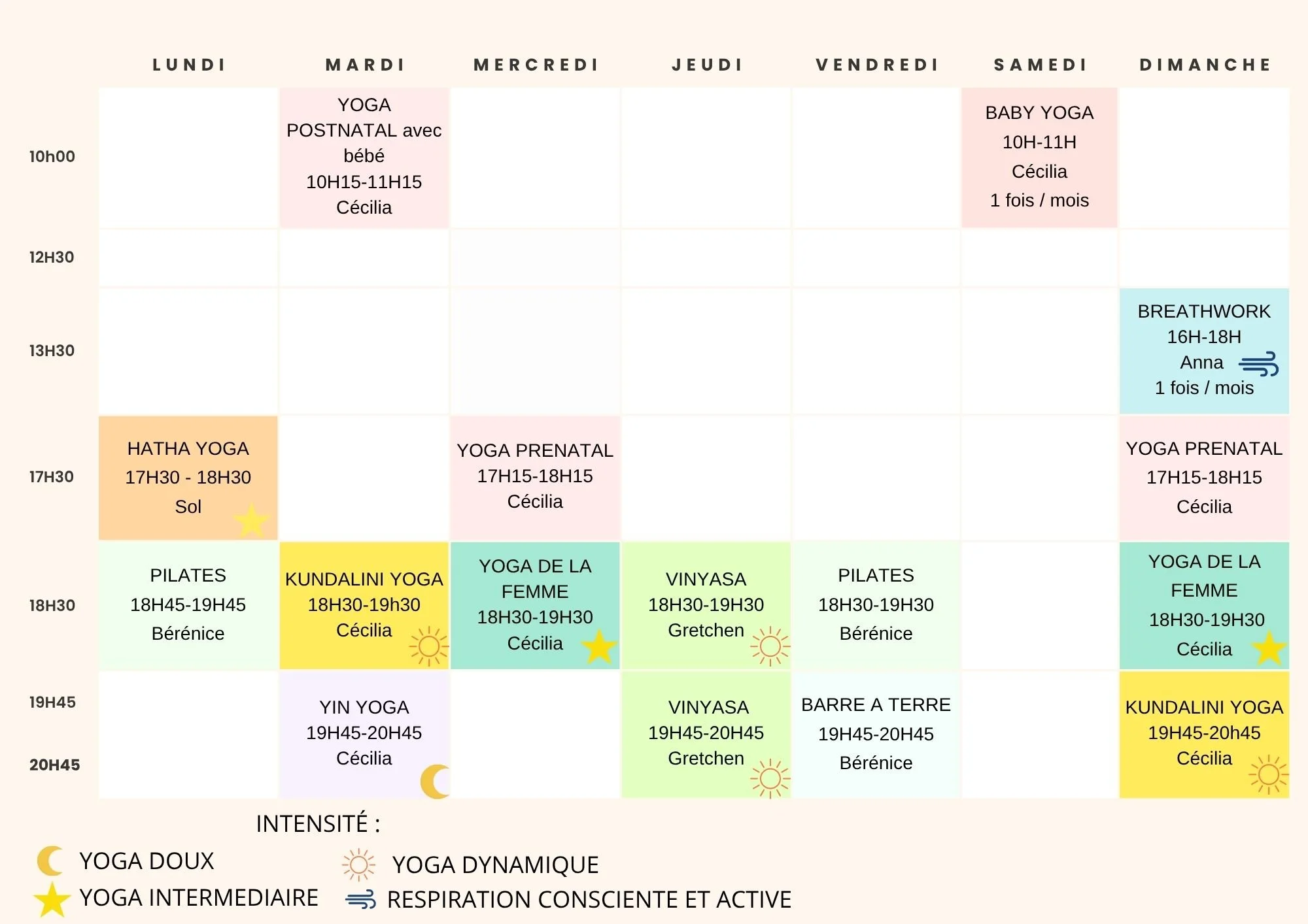 planning studio yoga grenoble kundalini yin maternité pilates vinyasa barre à terre breathwork hatha