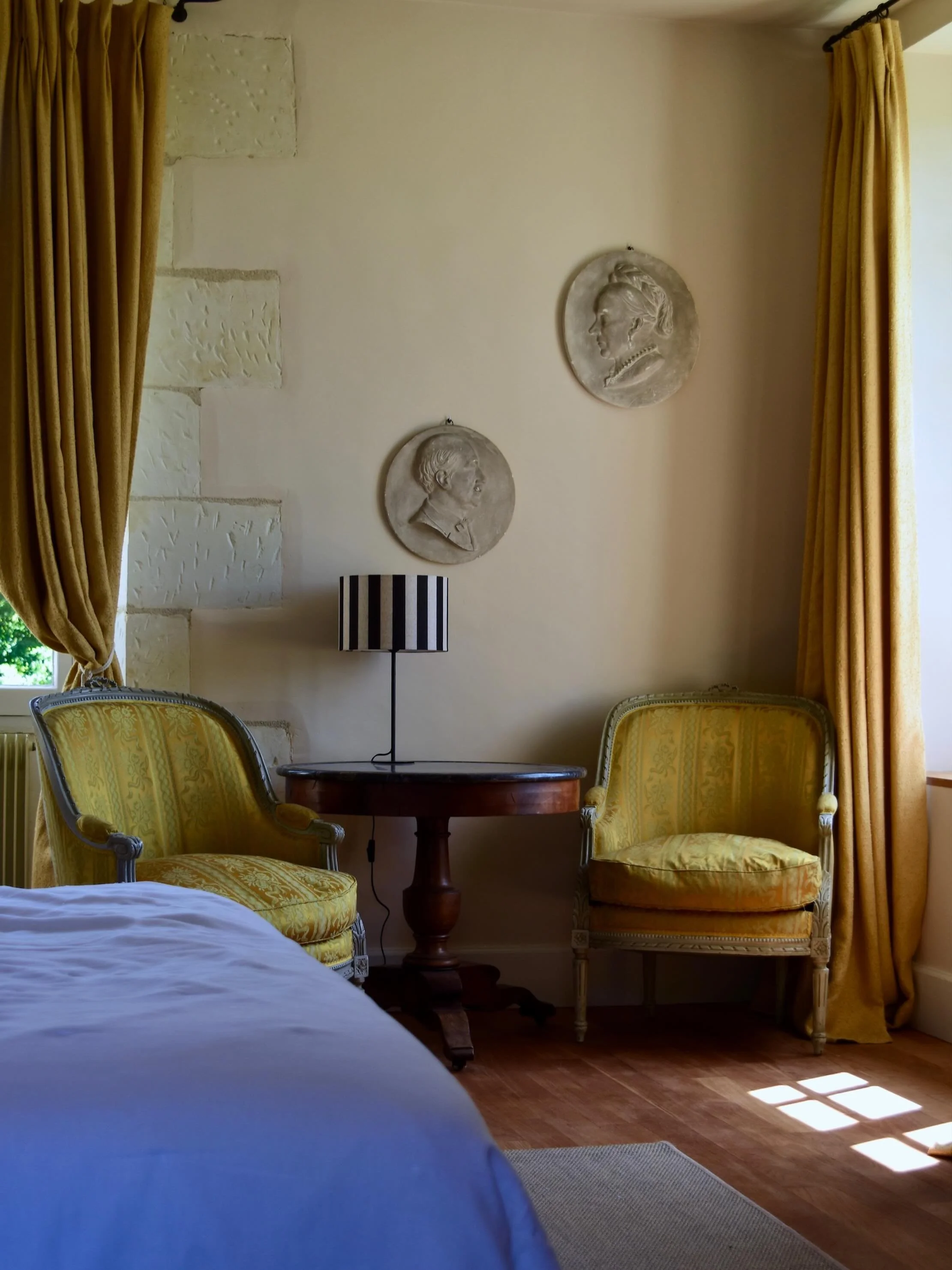 A cosy seating nook in the Chambre de la vall&eacute;e #chateaudechavigny