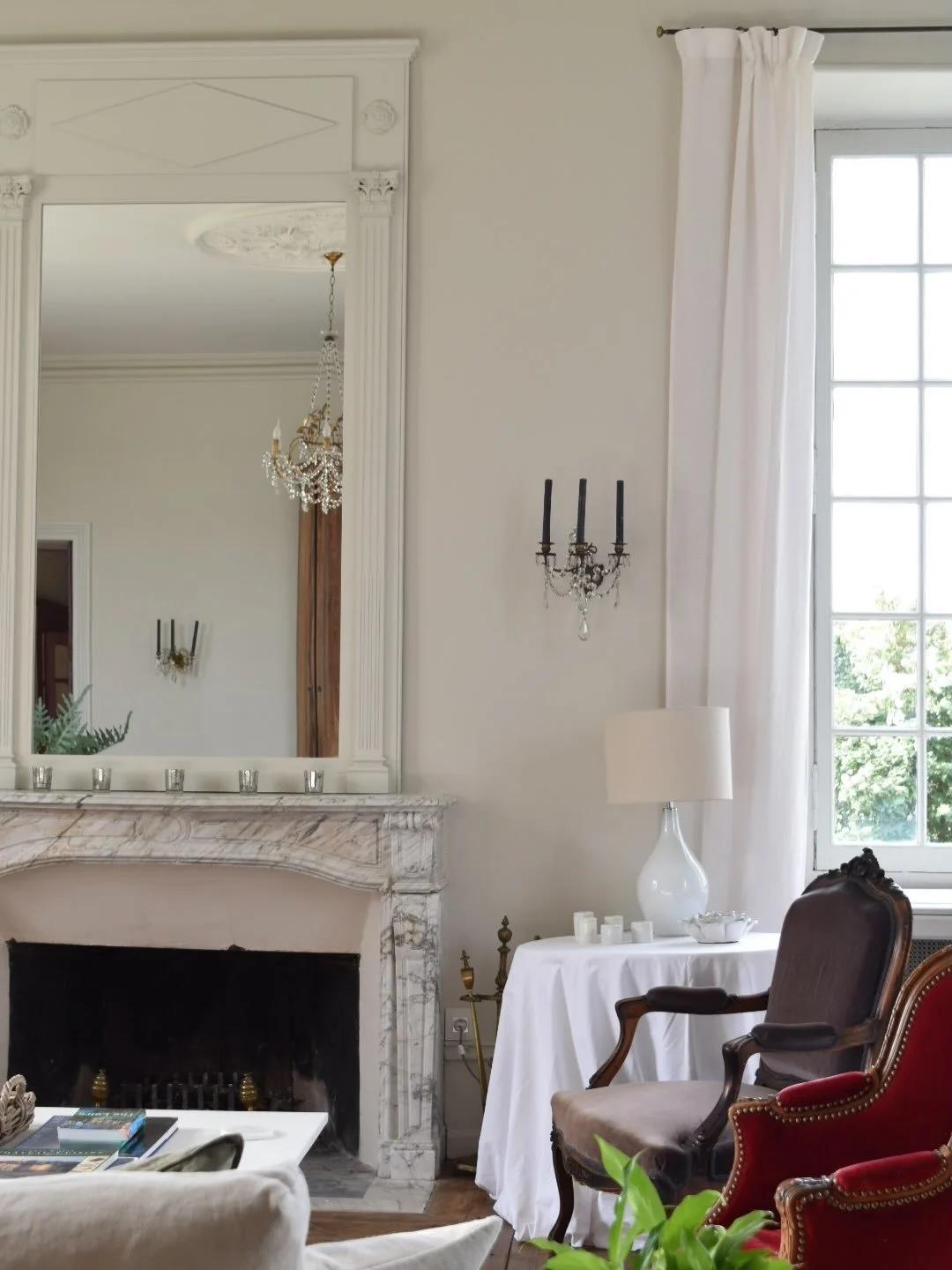The grand salon of the chateau provides a quiet refuge, calming tones, a curated mix of old and new as well as sweeping valley views from the original windows. The perfect spot for a peaceful moment or for planning a days itinerary visiting the Loire