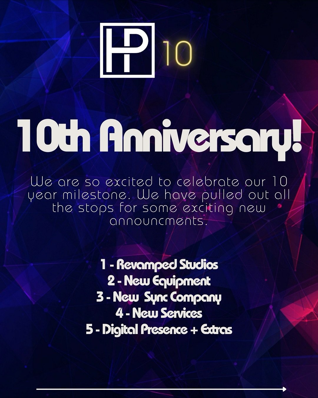 Here&rsquo;s to 10 years of HP Music Studios. We&rsquo;re so excited for these new announcements! 🙂🙂⁣
.⁣
.⁣
.⁣
.⁣
.⁣
#instrumental #producer #producerlife #protools #rapmusic #recording #recordingengineer #recordingmusic #recordings #recordingstudi