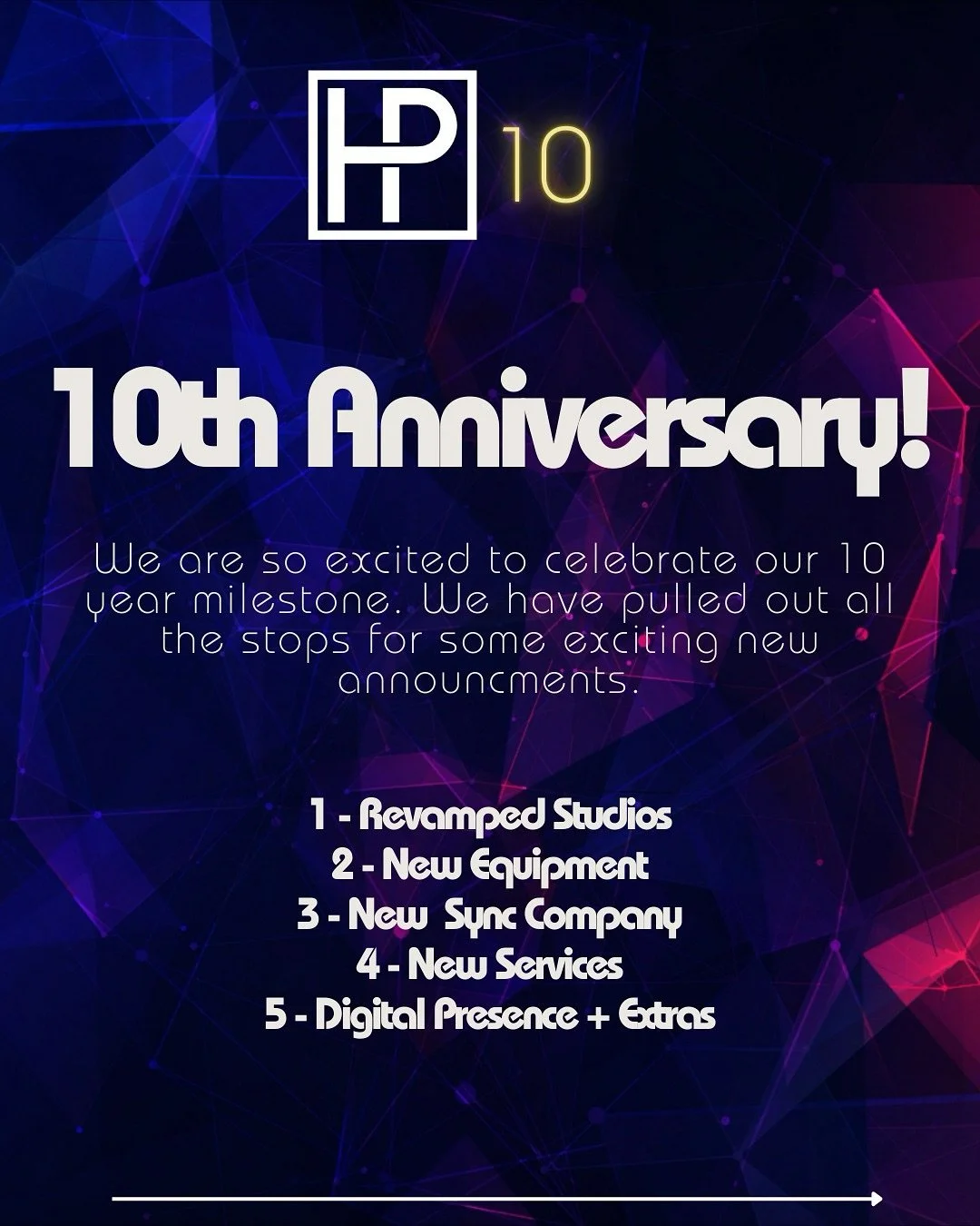 Here&rsquo;s to 10 years of HP Music Studios. We&rsquo;re so excited for these new announcements! 🙂🙂⁣
.⁣
.⁣
.⁣
.⁣
.⁣
#instrumental #producer #producerlife #protools #rapmusic #recording #recordingengineer #recordingmusic #recordings #recordingstudi