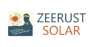 ZEERUST SOLAR logo with sun, solar panel, and a battery illustration