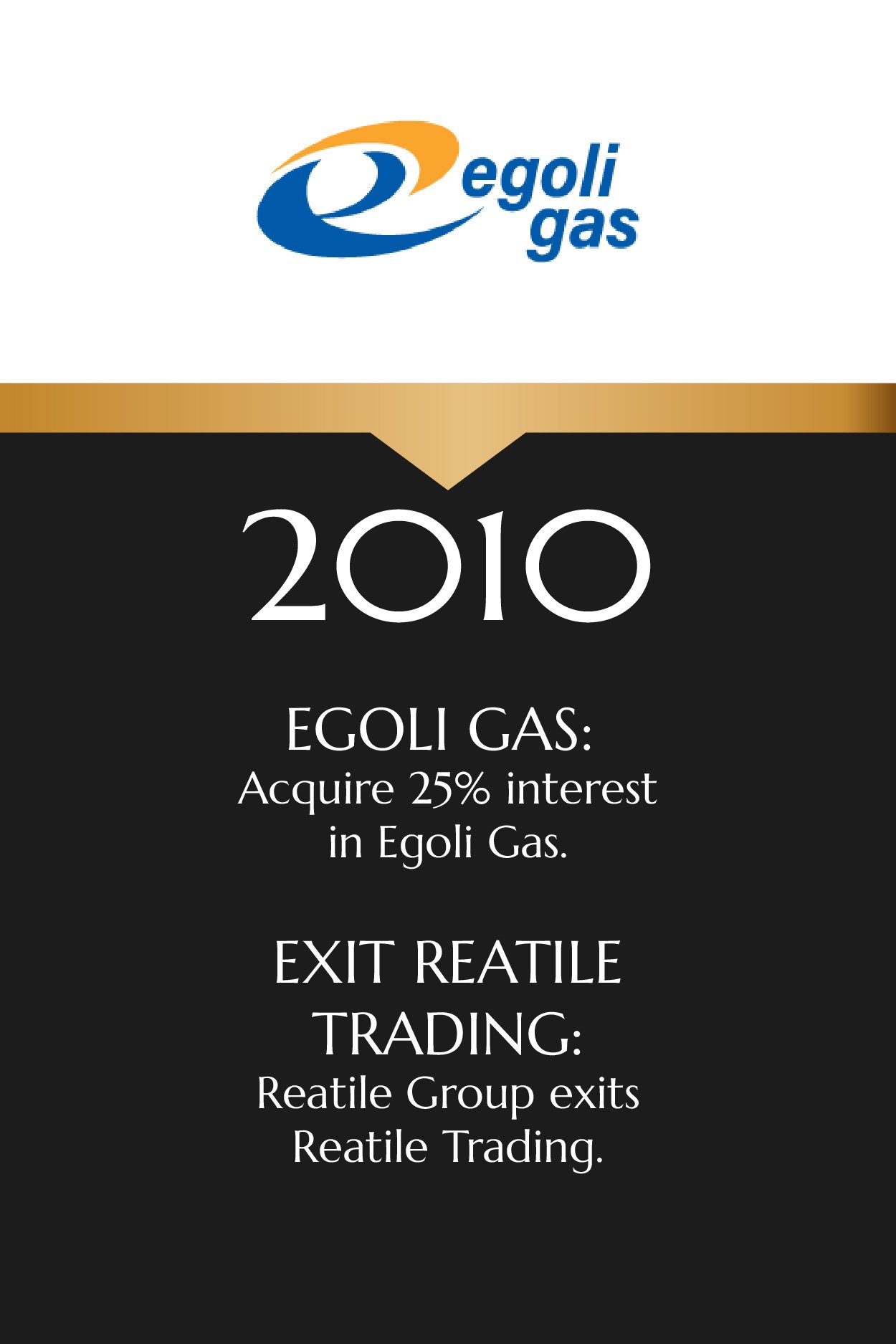 Egoli Gas logo and 2010 business plan details on a black background, with a gold and white top banner.
