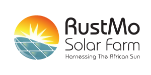 RustMo Solar Farm logo with a stylized sun and solar panels and the text 'RustMo Solar Farm' and 'Harnessing The African Sun'