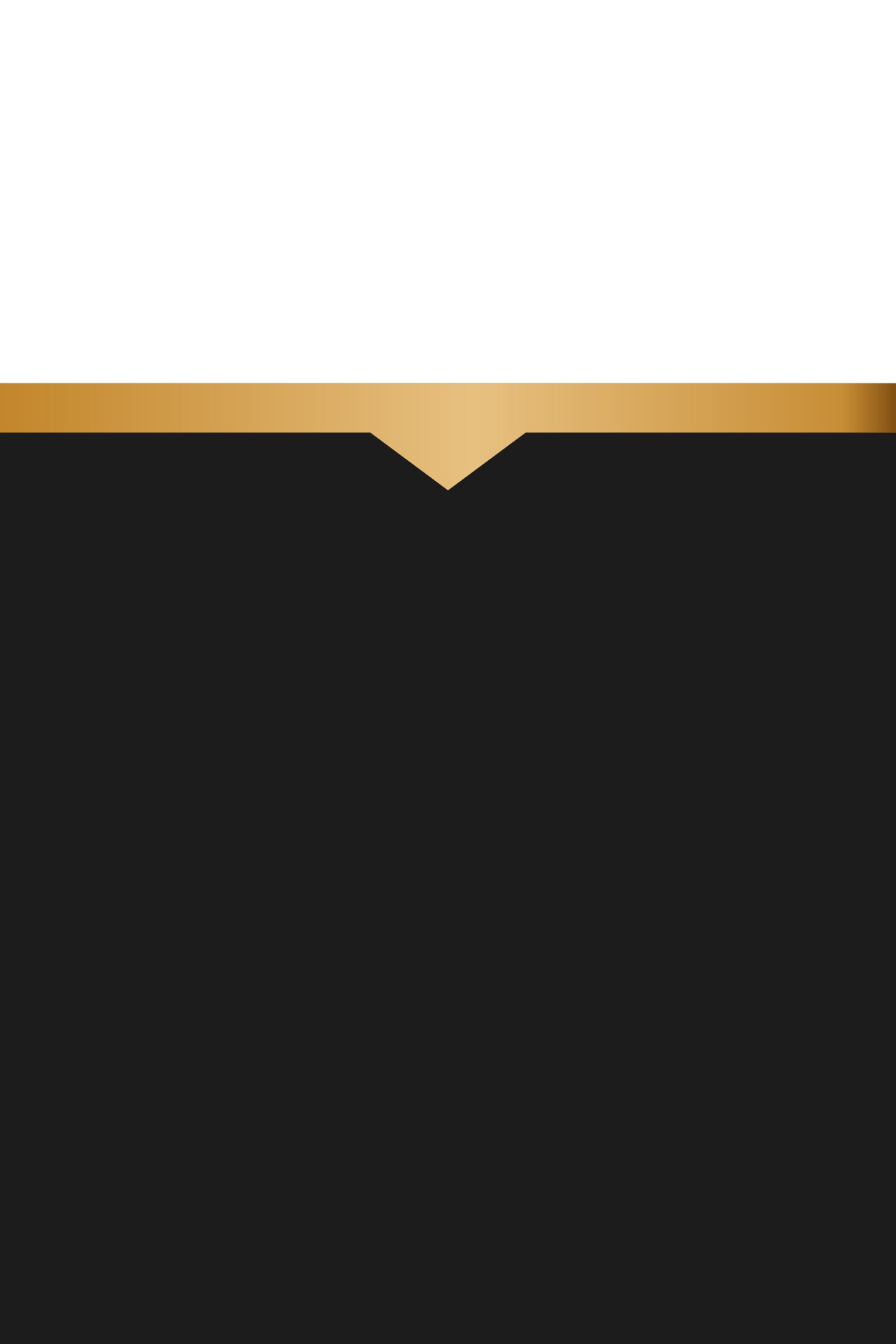 Black background with a gold horizontal stripe near the top and a small gold downward-pointing triangle in the middle of the stripe.