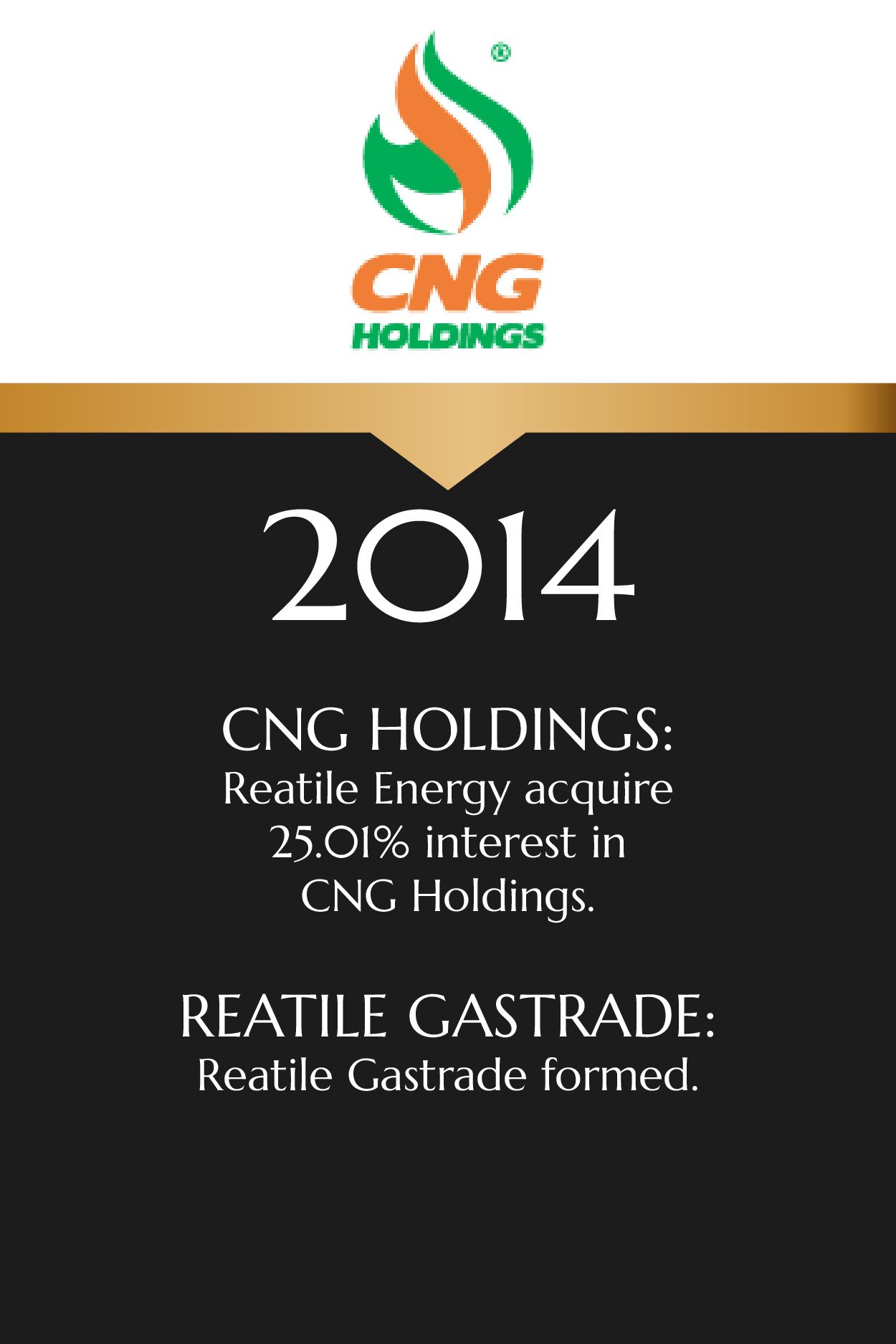 2024 report cover for CNG Holdings, featuring logo with stylized flame, green and orange colors, with text about acquiring interest in CNG Holdings and forming Reatile Gatrade.