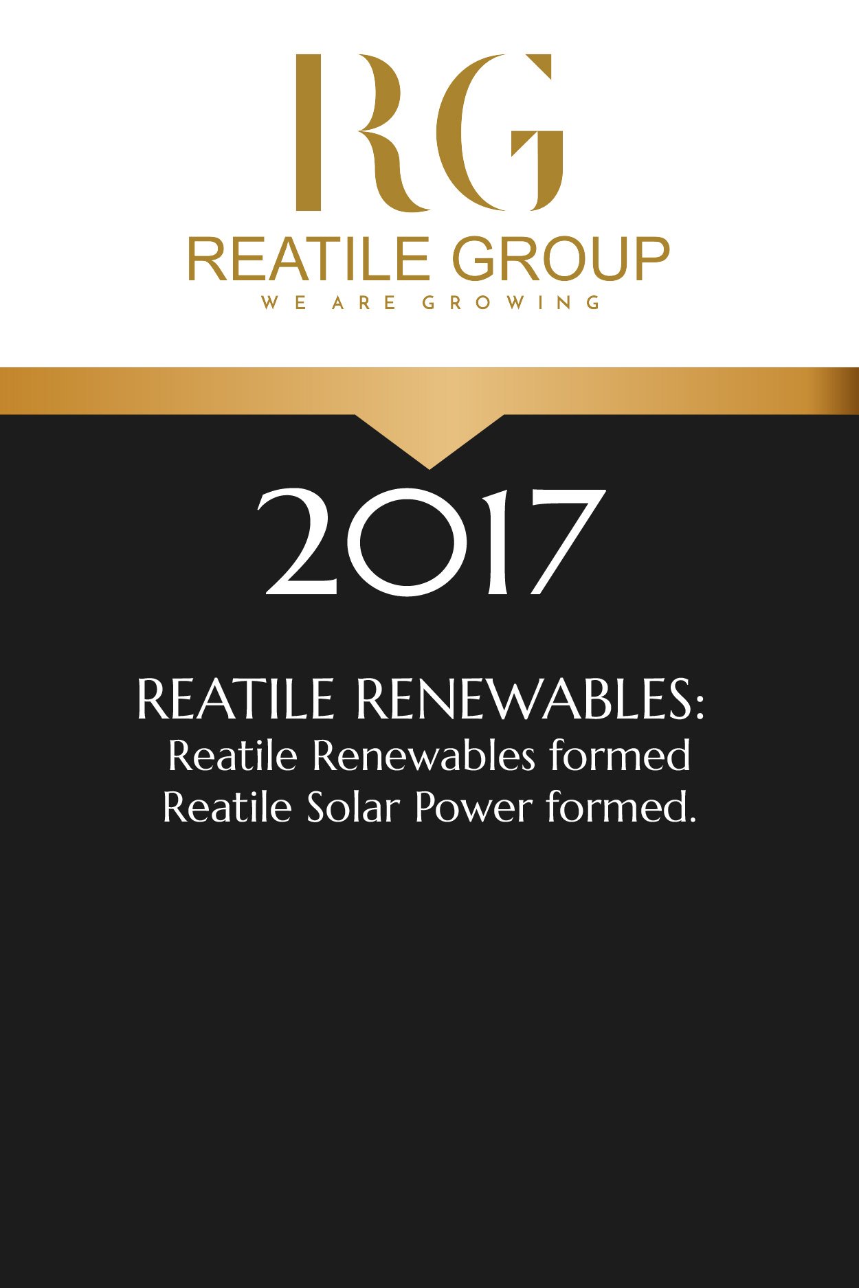 Cover page of a report from Reatile Group, titled 2017 Reatile Renewables, mentioning formation of Reatile Renewables and Reatile Solar Power.