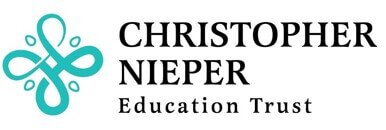 Logo for Christopher Nieper Education Trust, featuring a stylized turquoise emblem and black text.