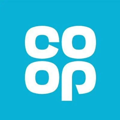 Co-op logo with lowercase white letters on a blue background