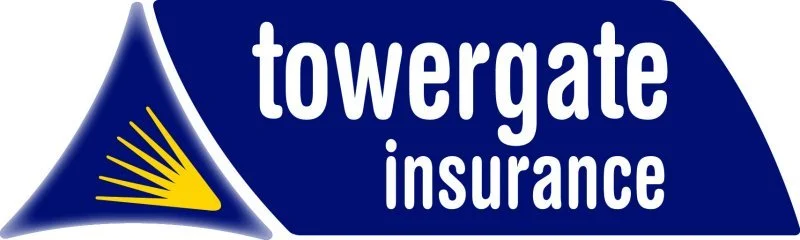 Logo of Towergate Insurance with a blue and yellow design.