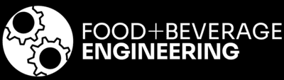 Logo for Food + Beverage Engineering featuring gear icons and text