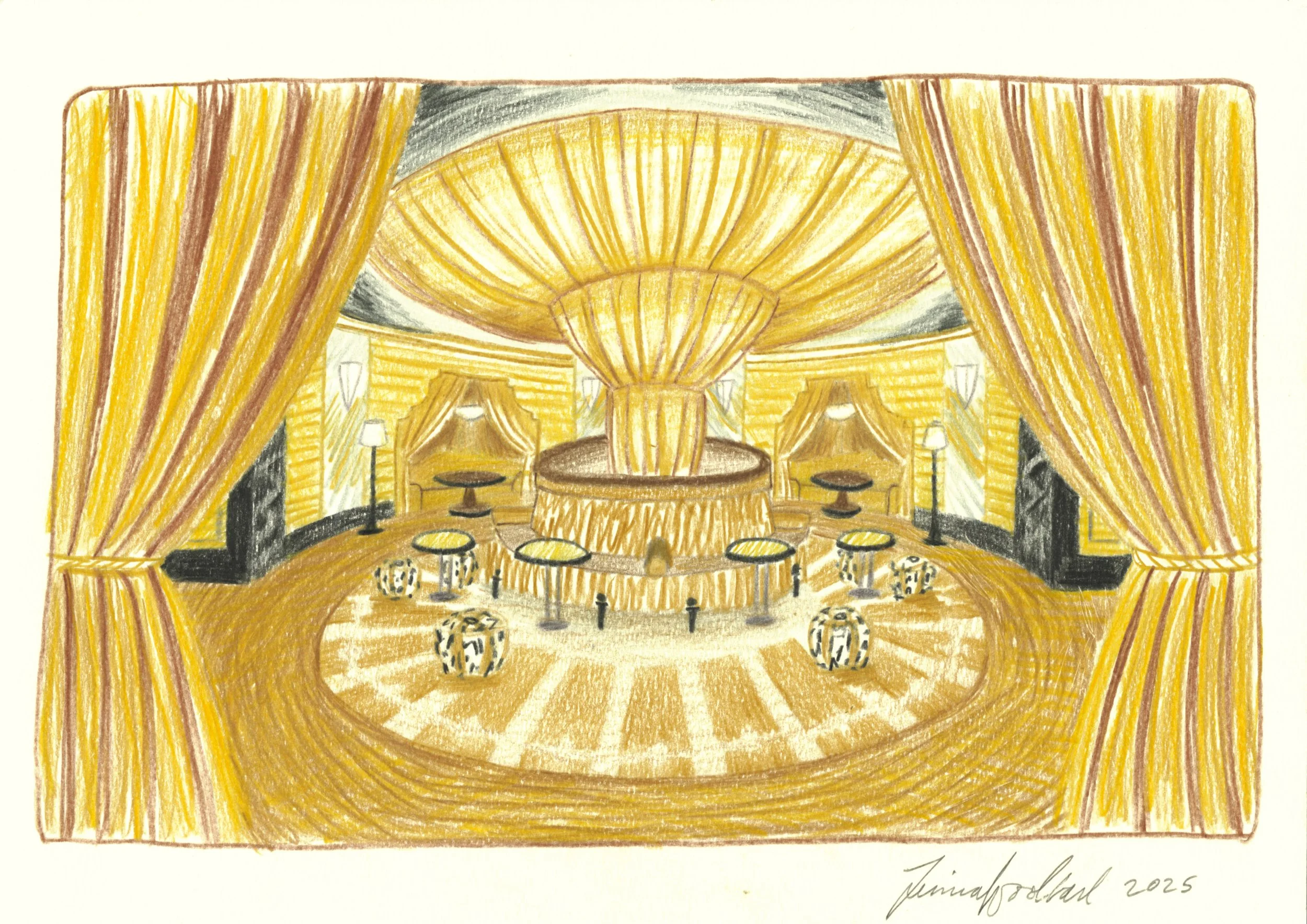 2025 Decorex VIP Lounge visual sketch coloured pencils on paper