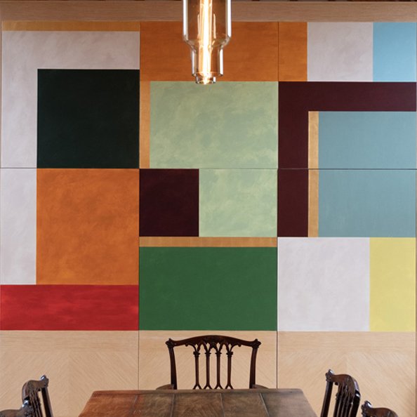 Sussex Colour Block Abstract, acrylic & gold leaf on panels  H 238mm x W 314mm