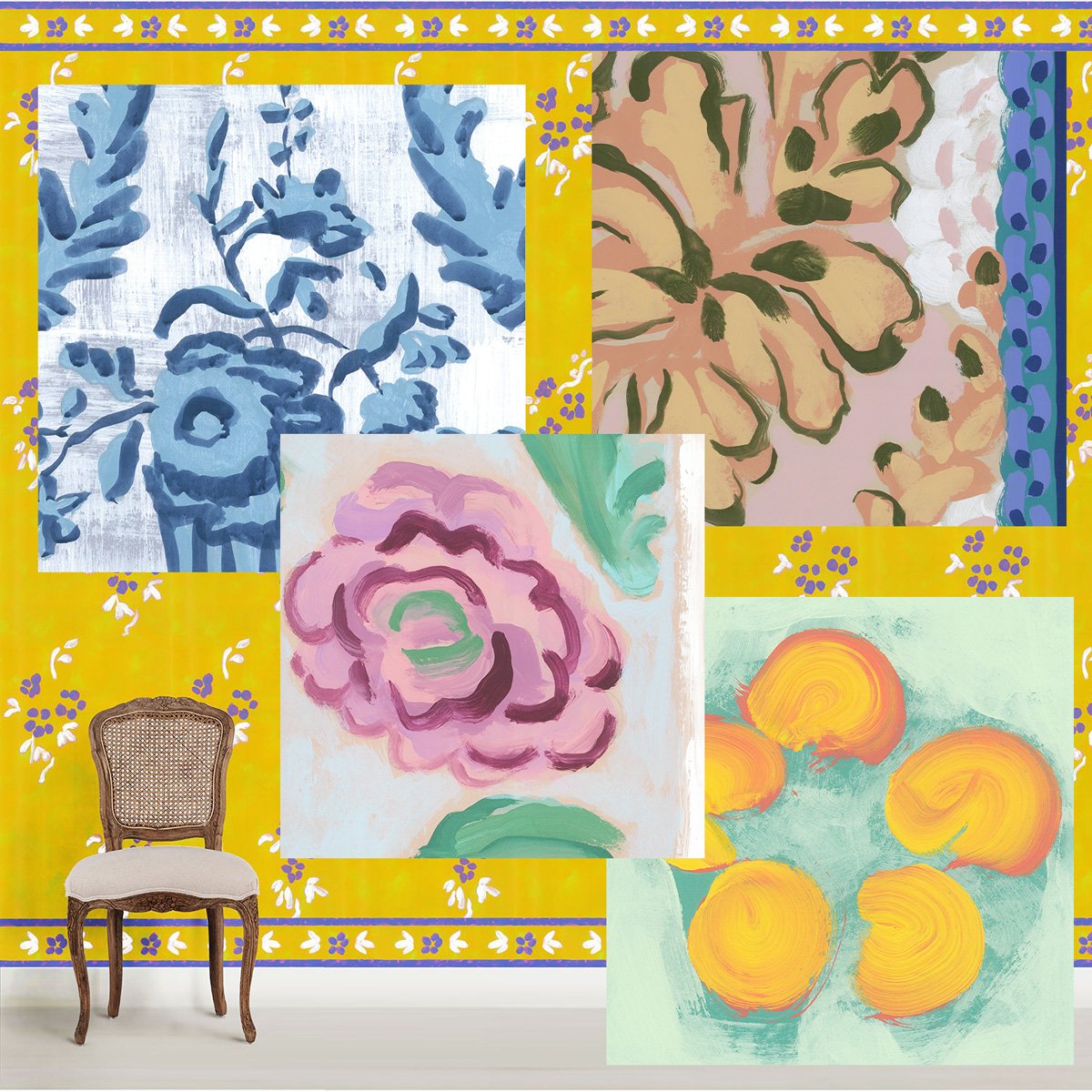 Les Fauves bight bold wallpaper collection details by Timna Woollard Studios