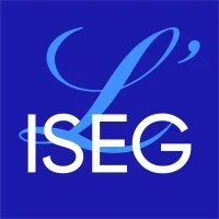 Logo bleu avec inscription 'L'ISEG' en blanc.