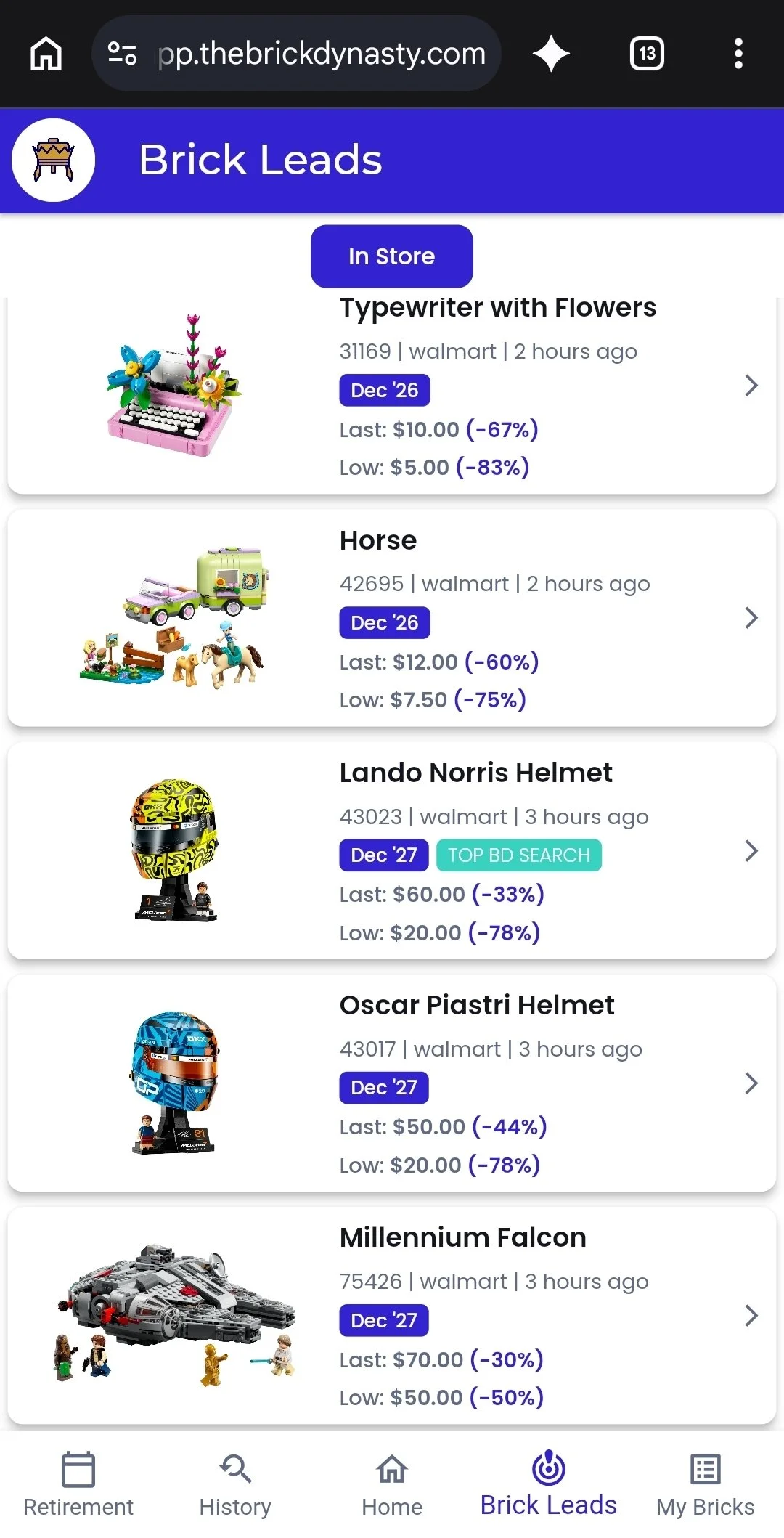 Brick Dynasty App showing new in store discounts
