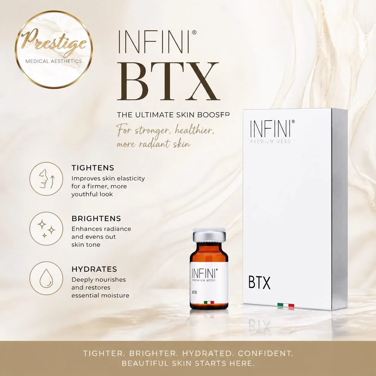✨ INTRO OFFER ✨

Introducing INFINI BTX &mdash; the ultimate skin booster designed to tighten, brighten &amp; deeply hydrate your skin 💉✨

Perfect for:
💫 Improving skin texture
💫 Boosting hydration
💫 Creating a radiant glow
💫 Firmer, smoother lo
