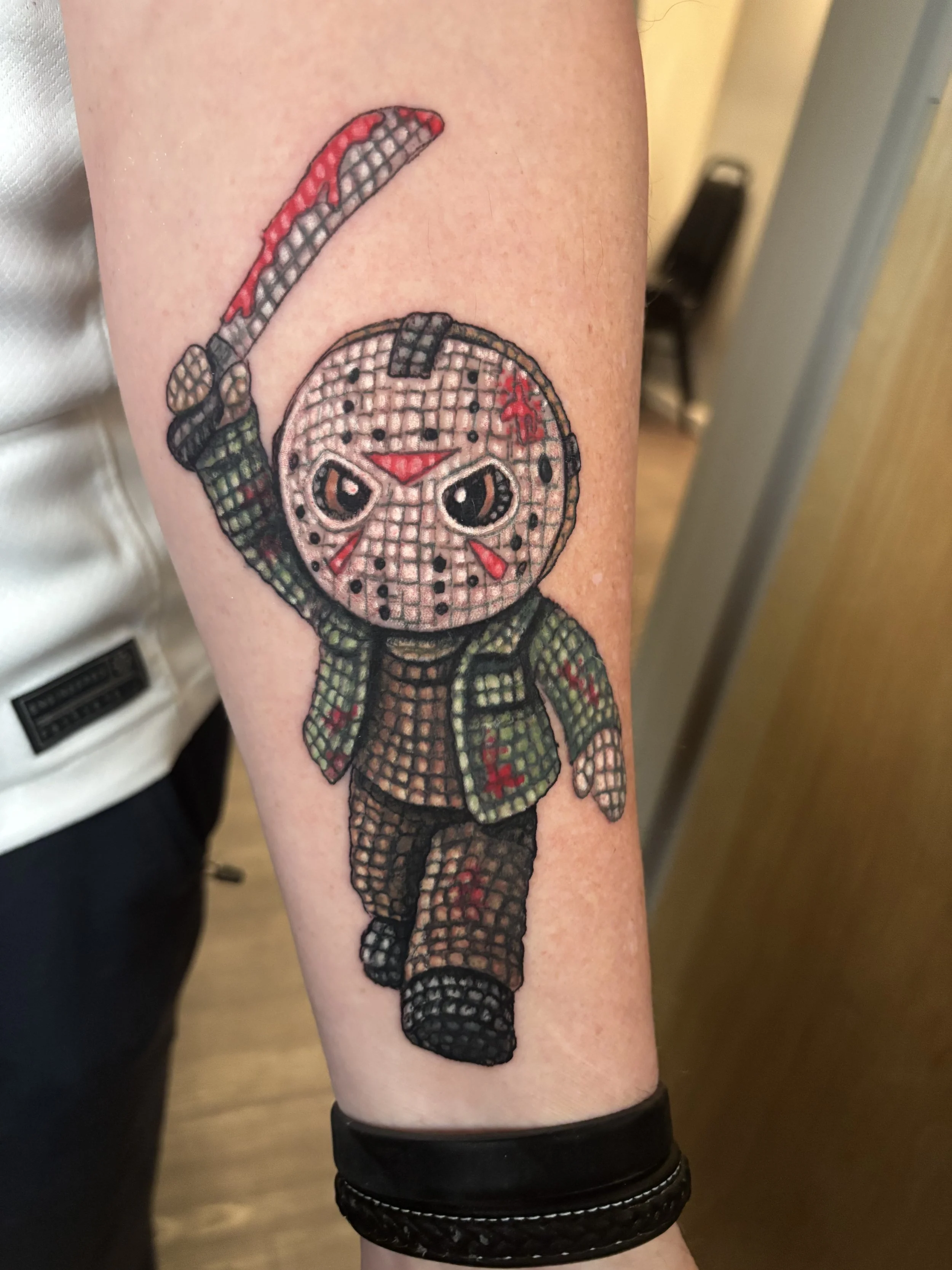 Jason Vorhees Crochet horror forearm tattoo