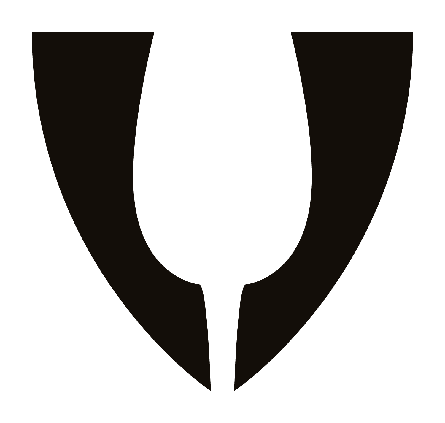 Ecole des vins et spiritueux award's badge.Black shield-shaped symbol with a bold letter 'U' in the center.