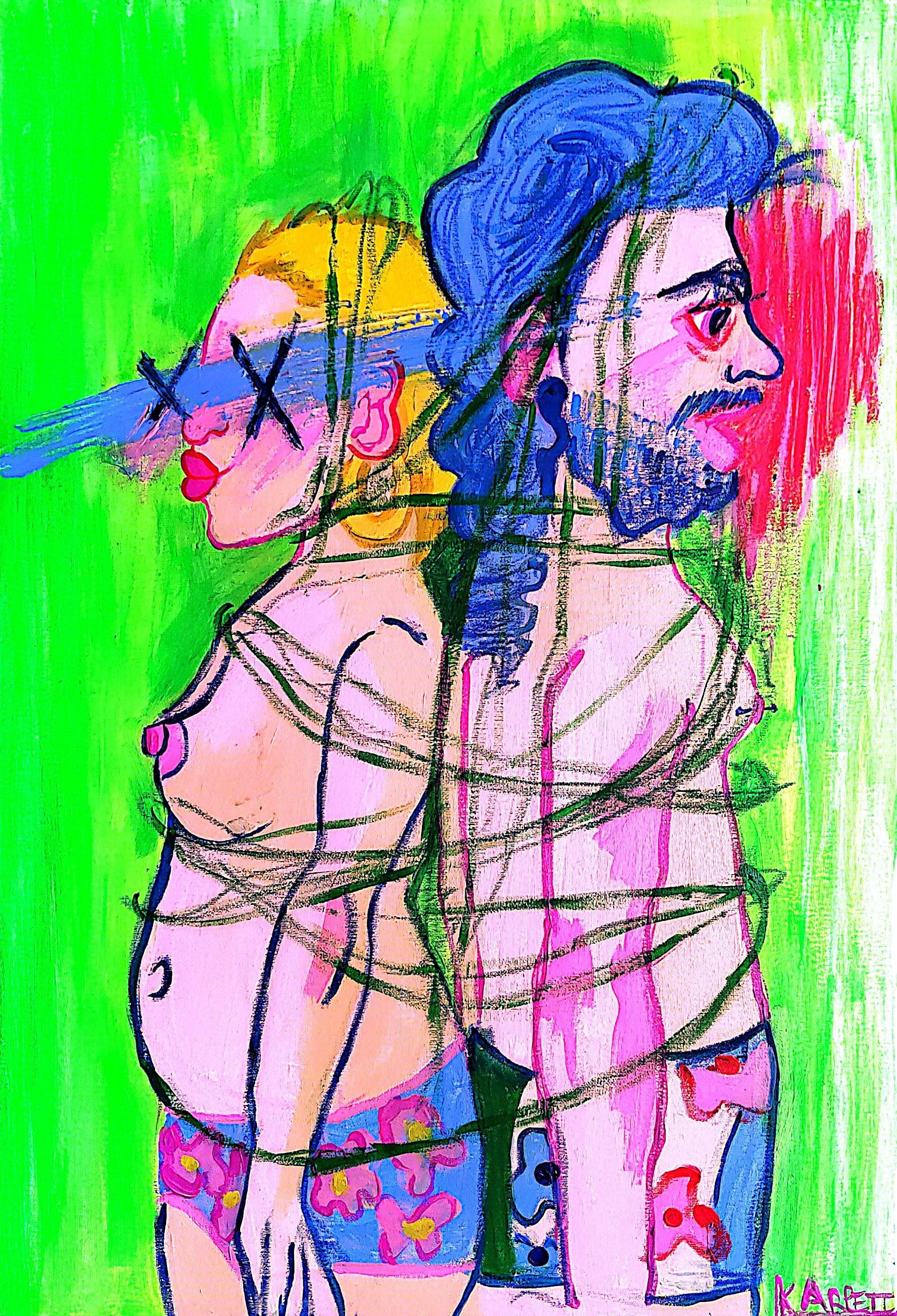 "Love is a cage" -  2025 - Acrylic and oil pastels on canvas - 50x70cm- Berlin (Germany)