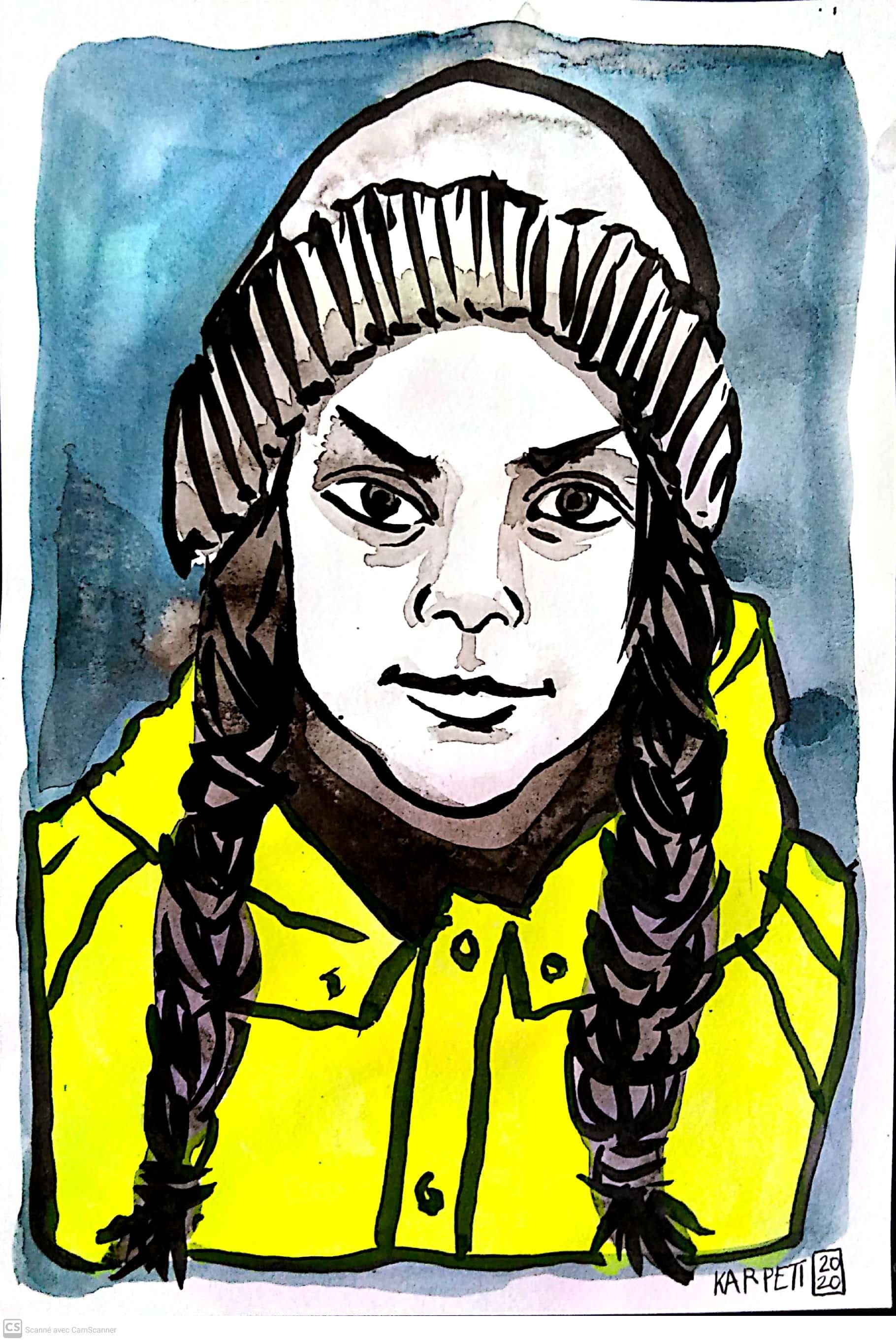 "Greta Thunberg" - 2020 - ink on paper - 21x29,7cm