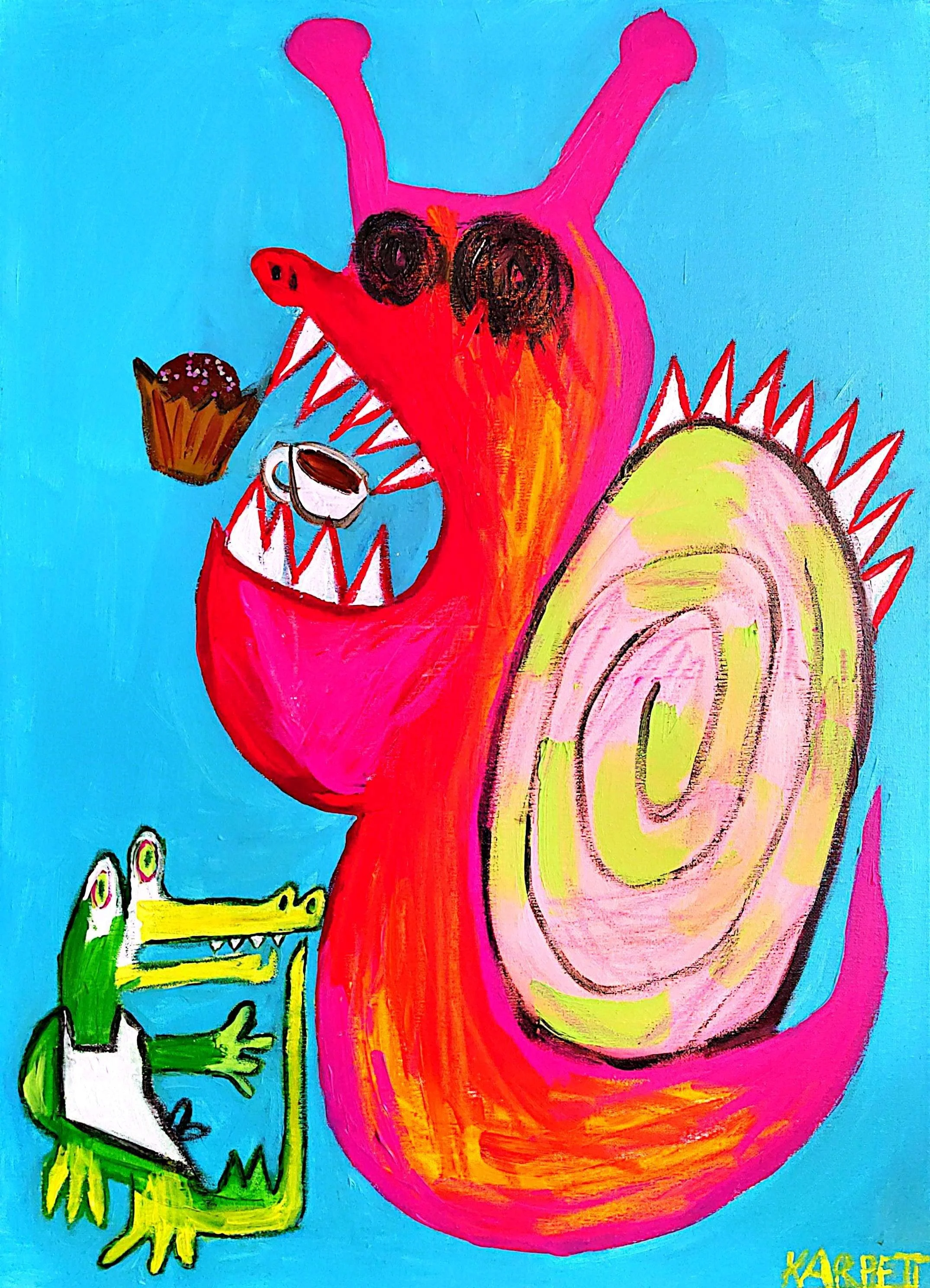 "The shape of a swallowed anger" -  2025- Acrylic and oil pastels on canvas - 50x70cm- Berlin (Germany)
