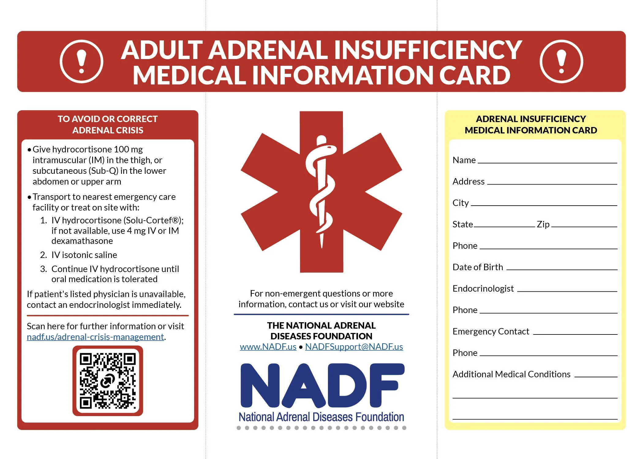 Adult Adrenal Insufficiency Medical Information Card