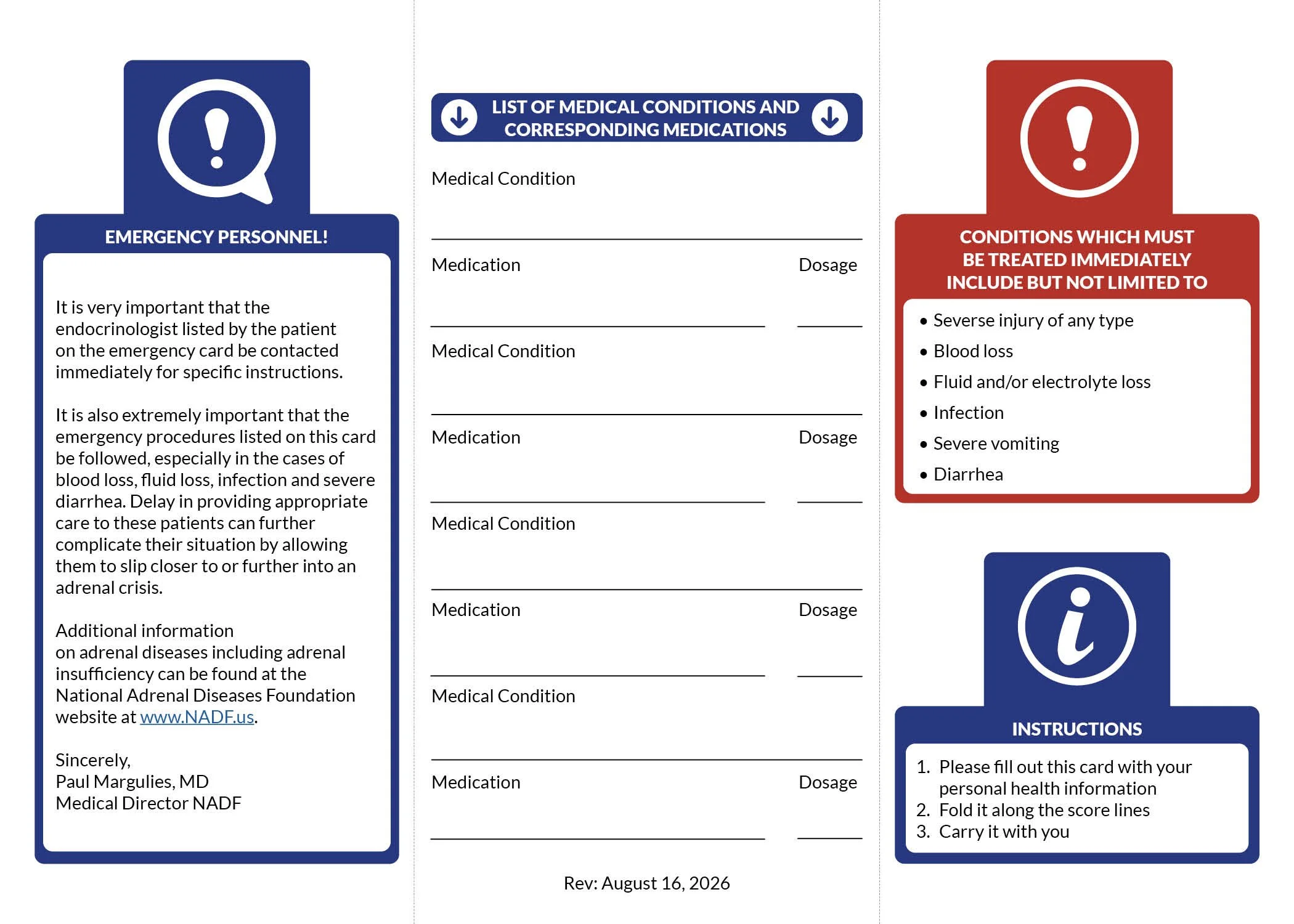 Adult Adrenal Insufficiency Emergency Wallet Card page 2