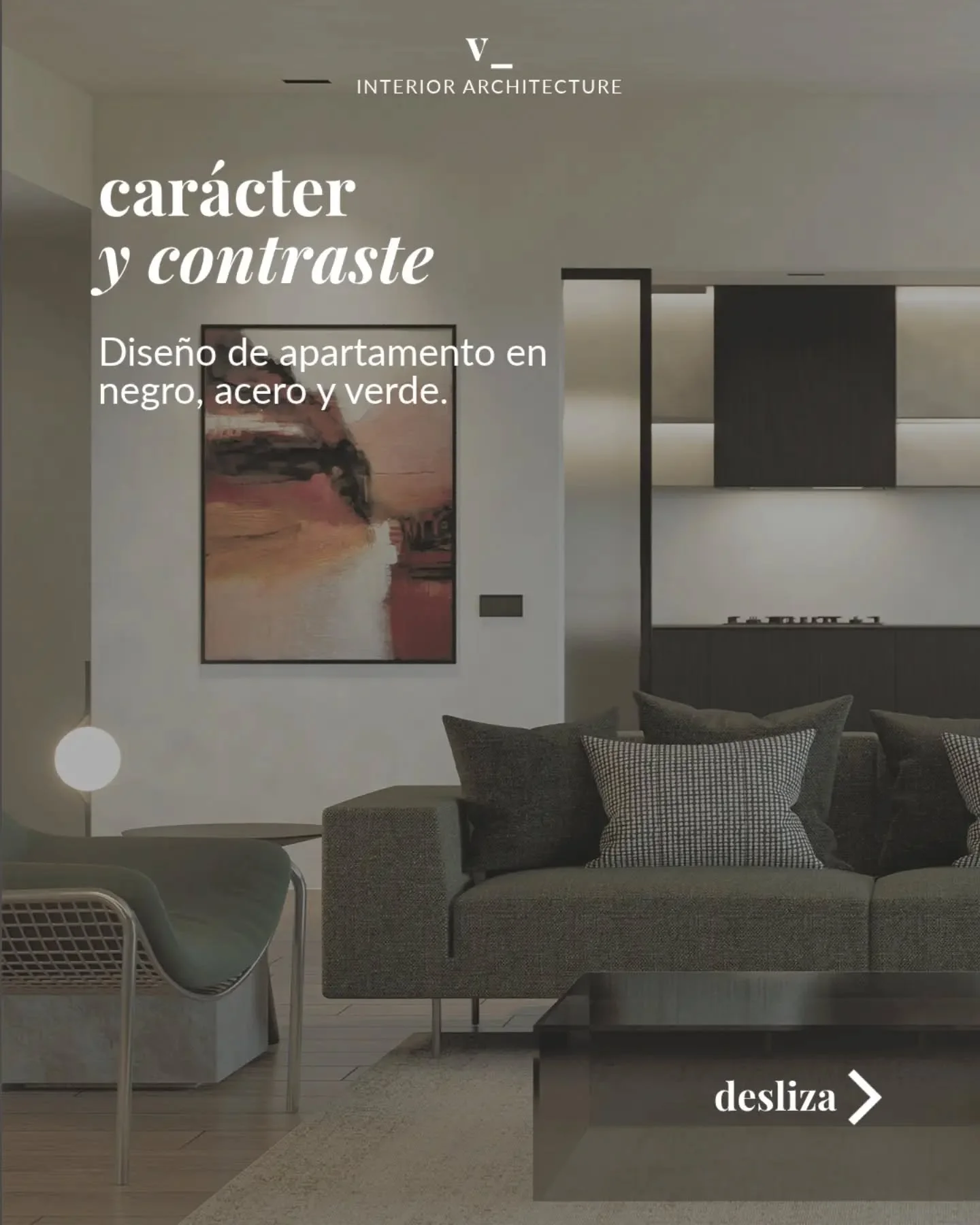 Car&aacute;cter y contraste_

Dise&ntilde;o interior contempor&aacute;neo con elementos en acero, madera te&ntilde;ida en negro y tonos verdes.

#interiorismo #interiordesign #archviz #architecture