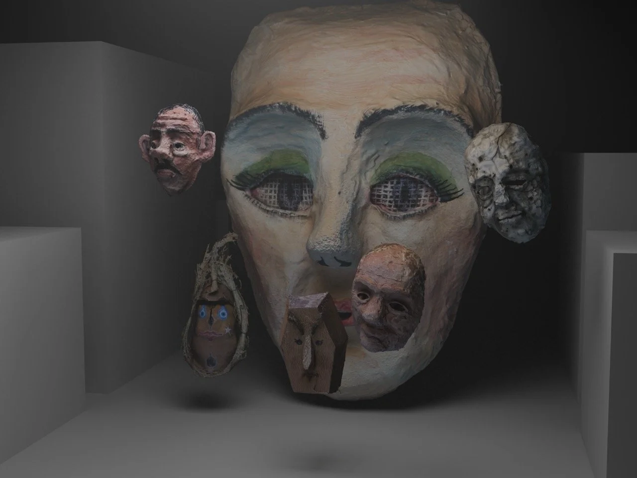 3D Masks in street of blocks