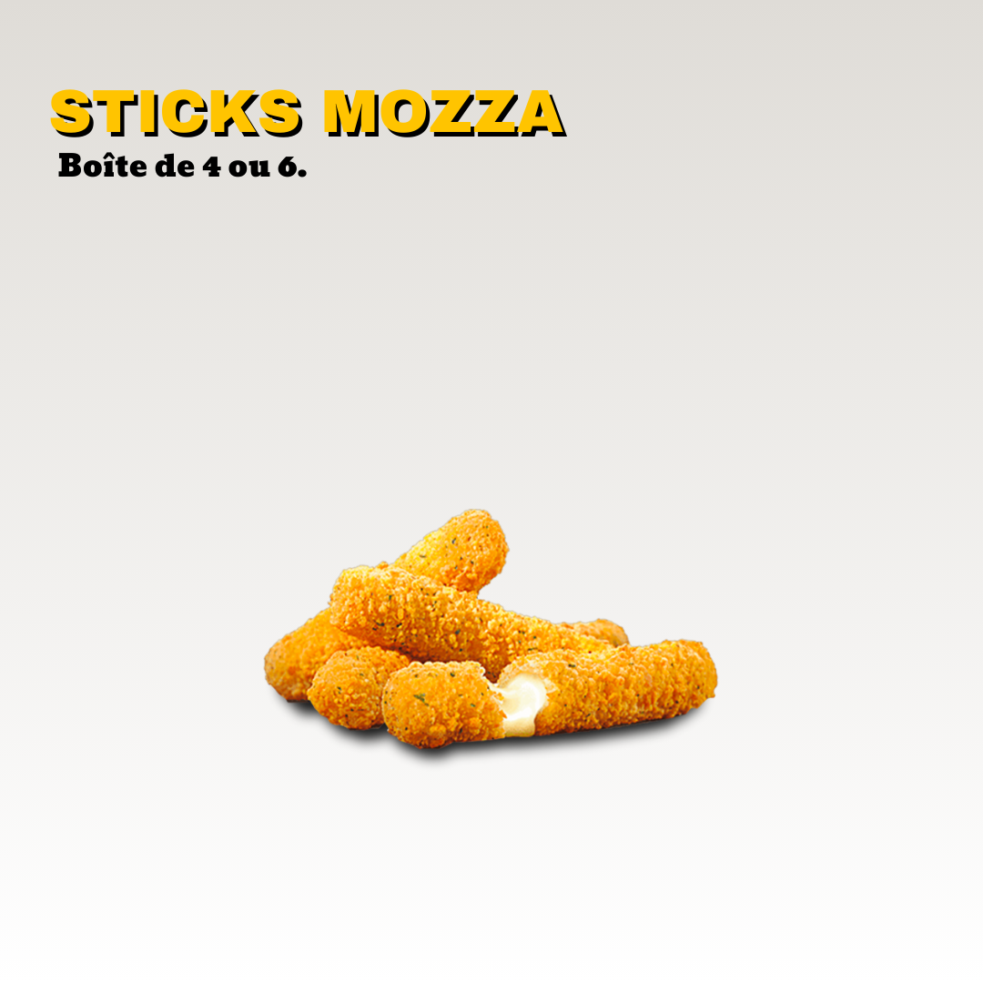 Gros plan sur des bâtonnets de mozzarella croustillants. Toute notre carte est halal.