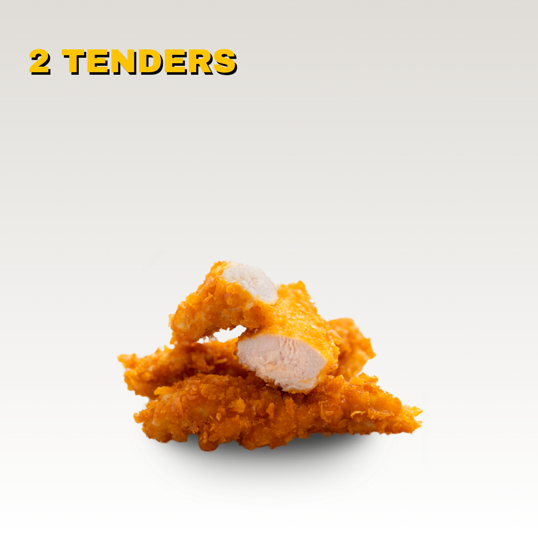 Deux filets de poulet frit avec une panure croustillante, placé l'un sur l'autre sur fond blanc. Toute la carte est halal.