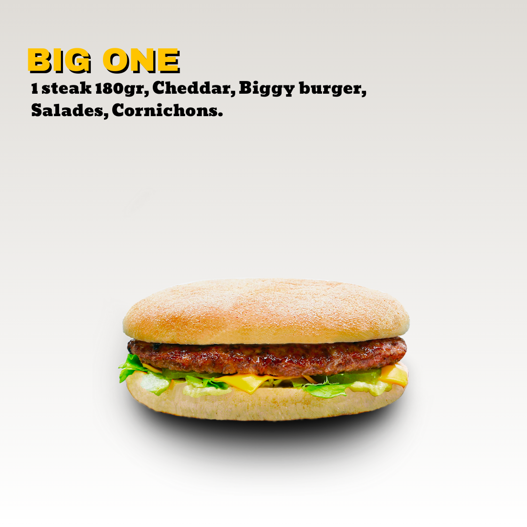Un sandwich avec un bun, un steak de 180gr, du cheddar, des salades et des cornichons. Toute notre carte est halal.