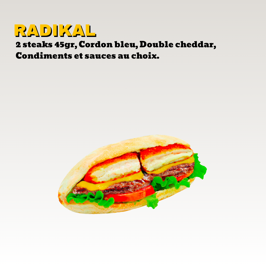Sandwich pain maison avec steaks, tomate, laitue, fromage cheddar, et sauce. Toute notre carte est halal.