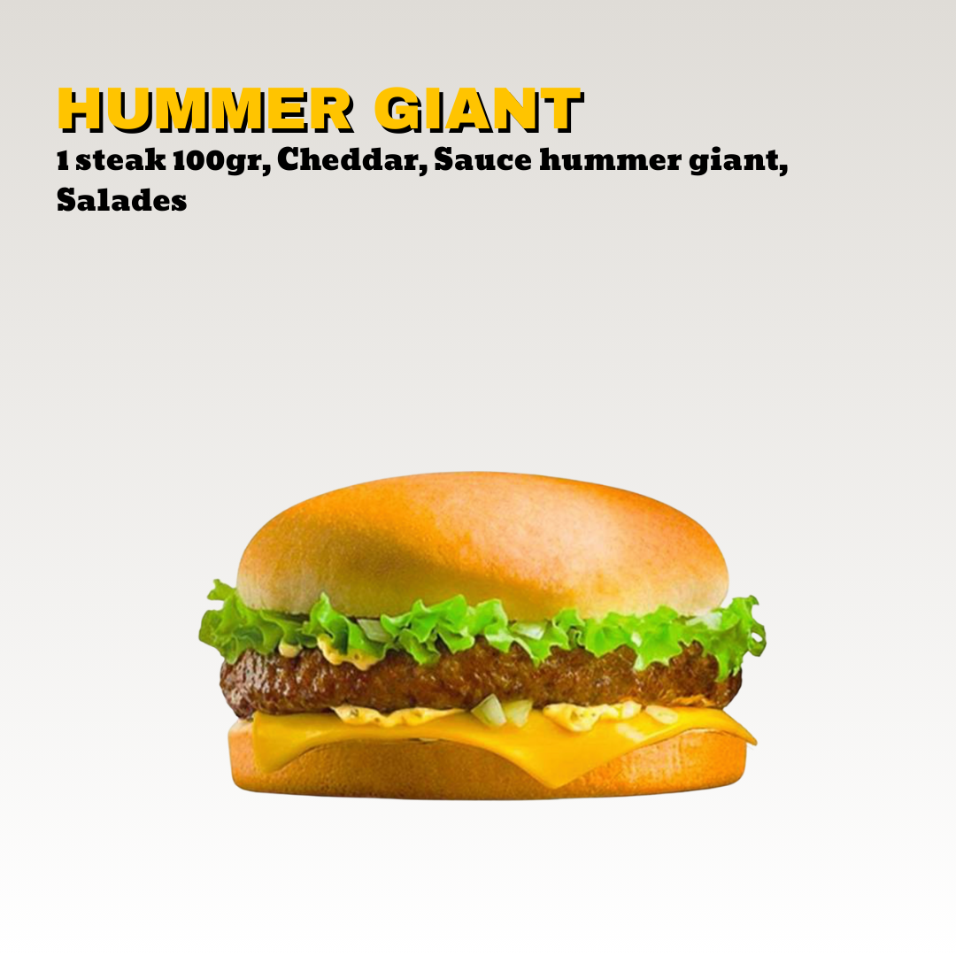 Un burger avec un bun, une tranche de fromage, un steak, de la laitue, et de la sauce. Toute la carte est halal.