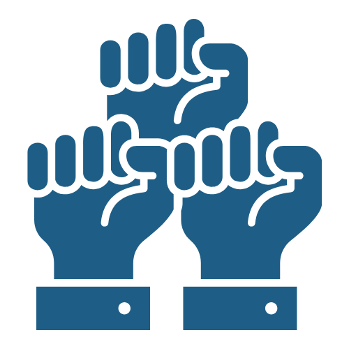 Illustration of three raised fists symbolizing solidarity or unity.