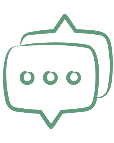 Icon of a chat bubble with three dots indicating a messaging or chat application.