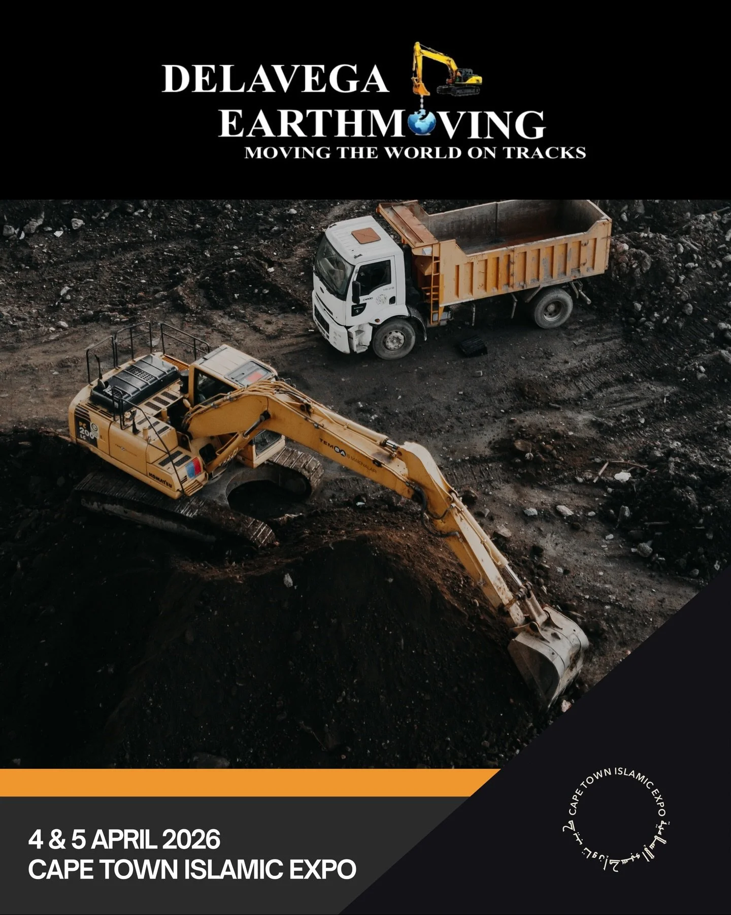 Introducing @delavegaearthmoving 

Building the foundations. Moving the future.

We&rsquo;re pleased to welcome Delavega Earthmoving as an exhibitor at the Cape Town Islamic Expo.

With expertise in earthmoving and construction services, Delavega pla