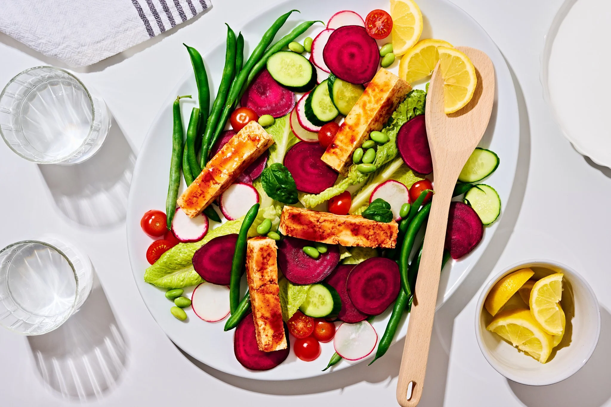 salad colorful food photography orlando central florida commercial photographer beverage brands tofu lemons green beans