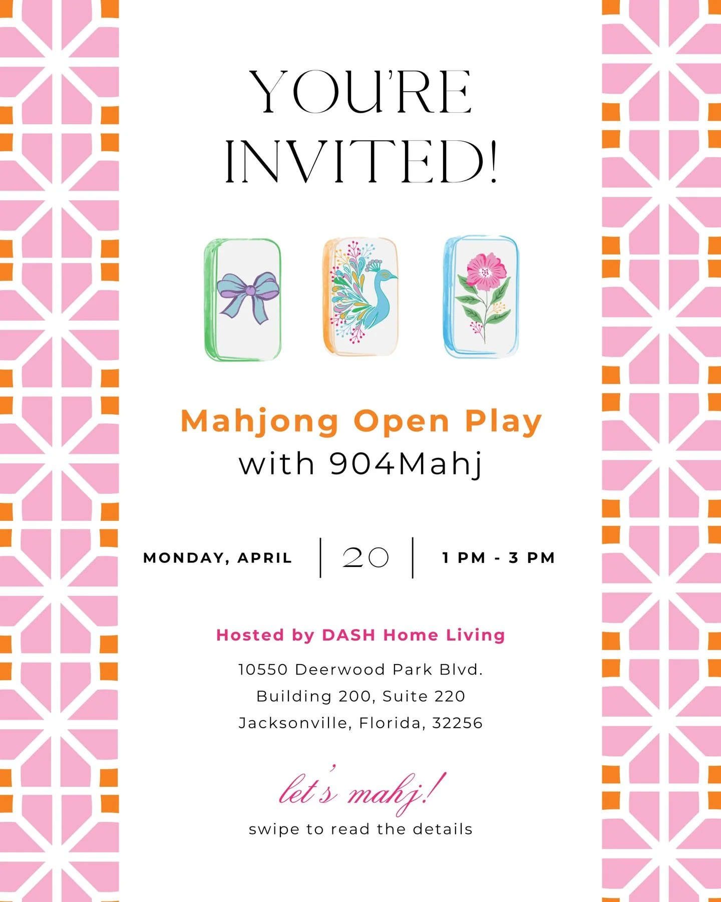 An invitation to gather, play, and indulge &clubs;️

Mahjong Open Play at DASH is designed for experienced players who appreciate the rhythm of the game in a refined, social setting.

Enjoy light bites, bubbly, and an elevated afternoon at the table.