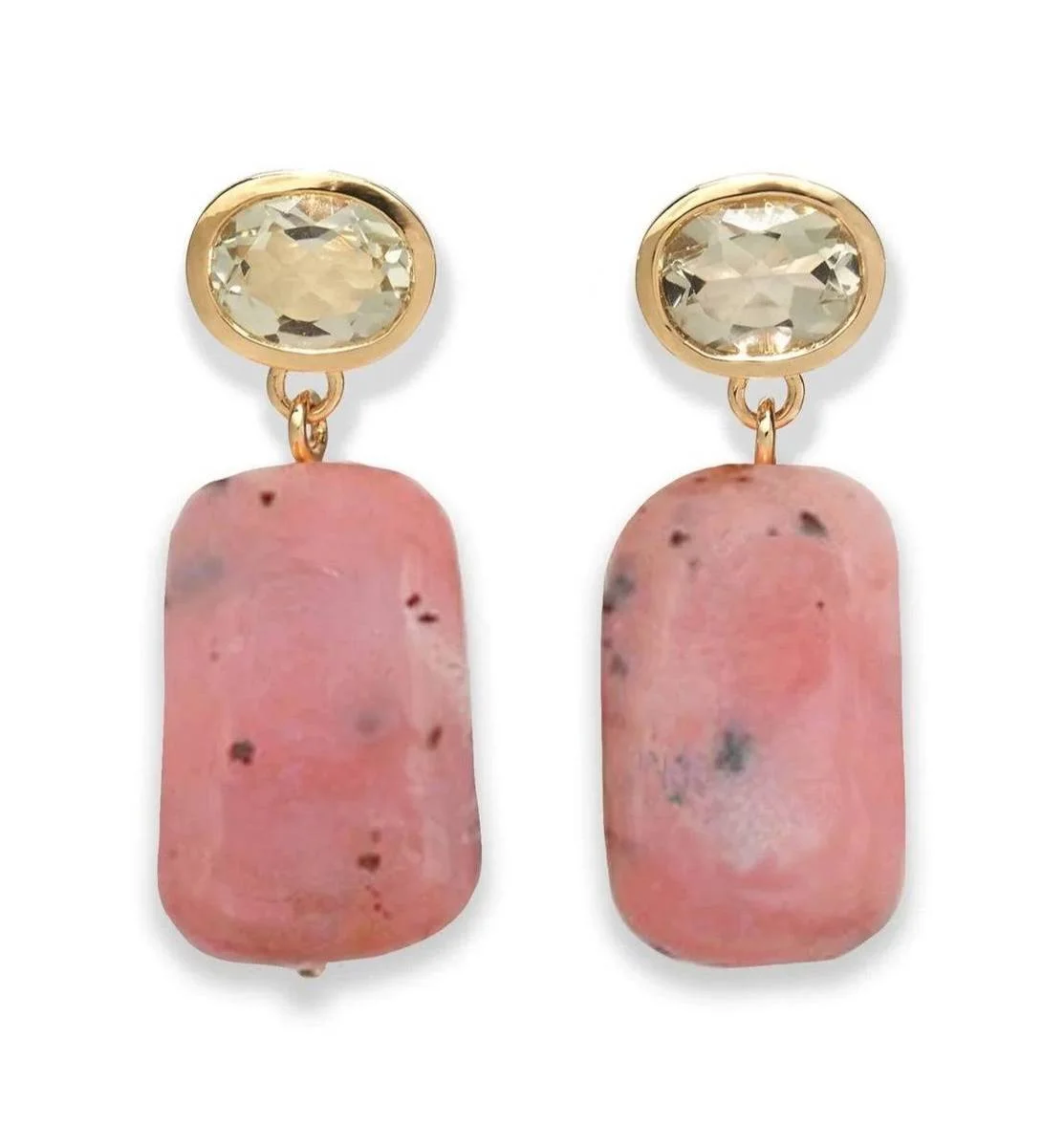 Beautiful pink stone earrings with gold and crystal accent