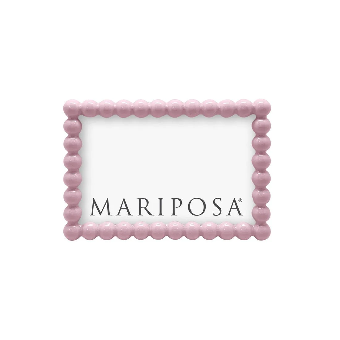Pink beaded picture frame with the word "MARIPOSA" inside.