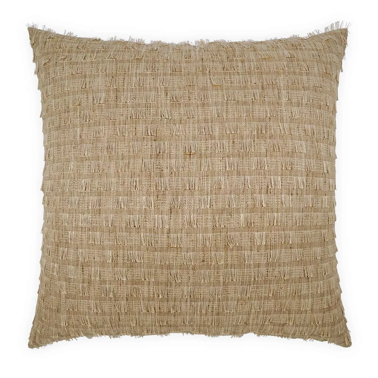 Beige textured throw pillow with a woven pattern.