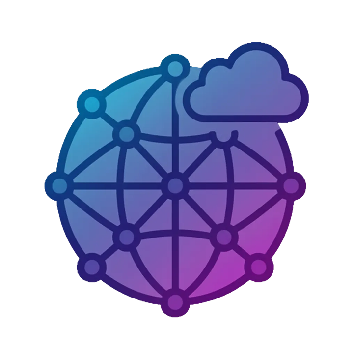 A digital illustration of a globe with interconnected nodes and a cloud symbol, representing cloud computing and network connectivity.