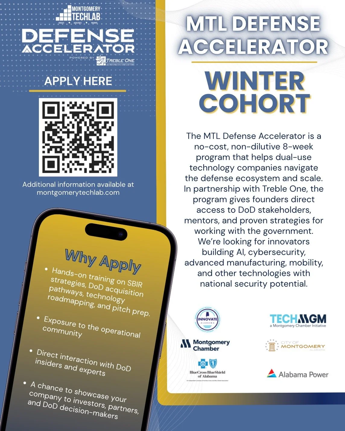 Our partners at Montgomery TechLab are now accepting applications for the next MTL Defense Accelerator cohort, launching in January. This no-cost, non-dilutive 8-week program connects founders with DoD stakeholders, mentors, and government partnershi