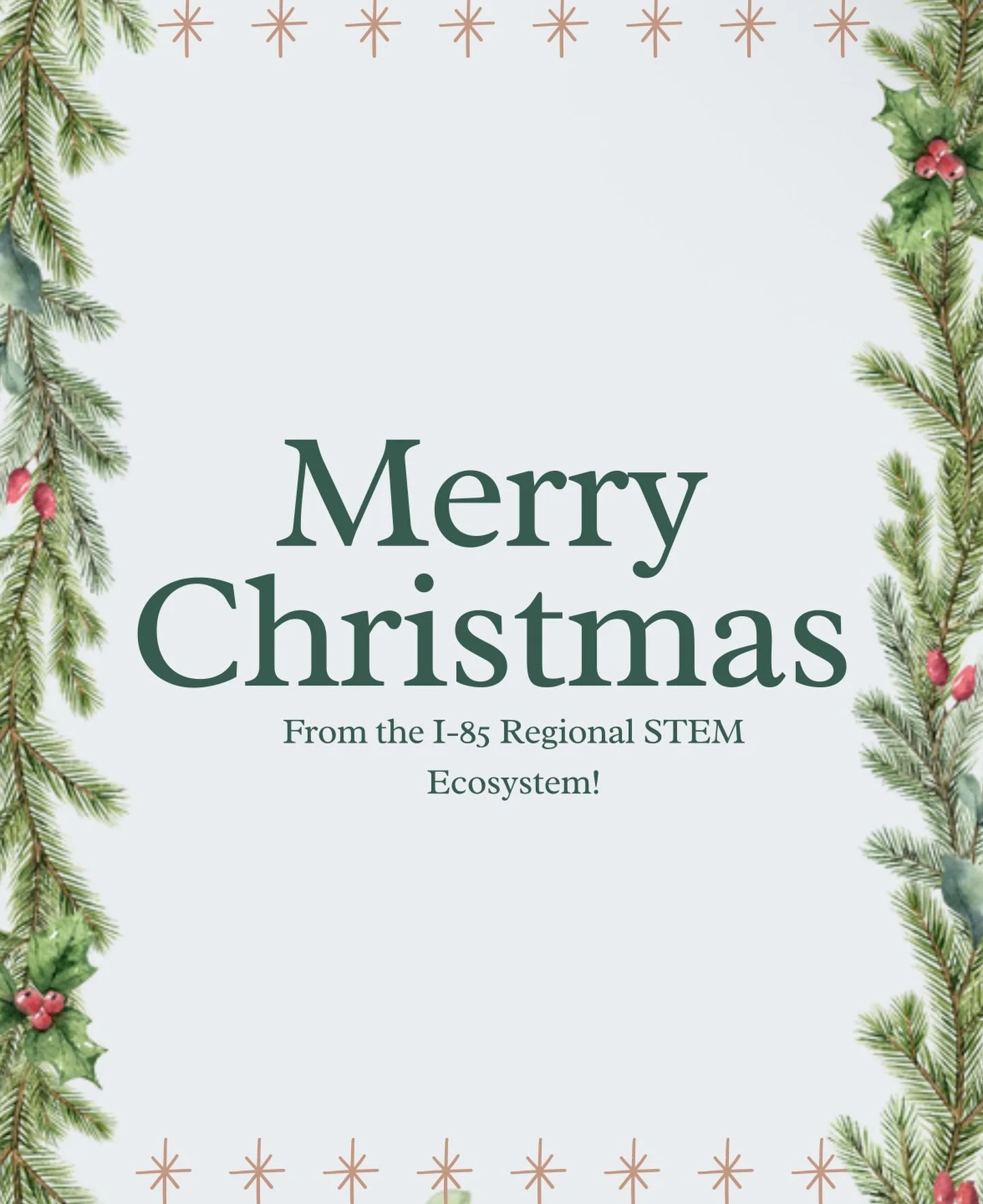 Merry Christmas from the I-85 Regional STEM Ecosystem! Wishing you a holiday season filled with joy and meaningful time with family and loved ones.🎄✨

#merrychristmas