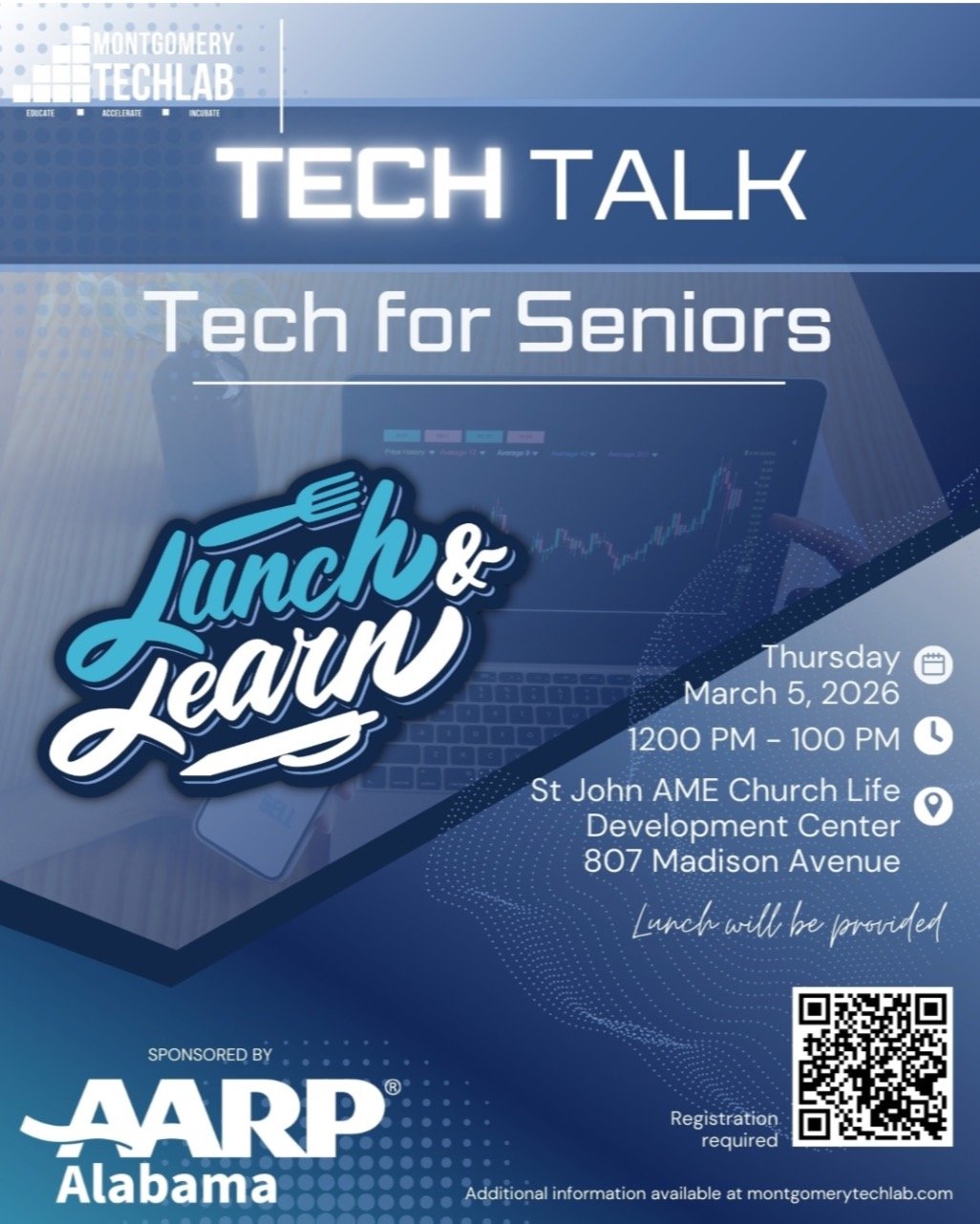 Join us for MTL TechTalk: Tech for Seniors, a Lunch &amp; Learn focused on helping seniors navigate today&rsquo;s digital world with confidence!

When: Thursday, March 5 | 12:00 PM &ndash; 1:00 PM
Where: St. John AME Church Life Development Center, 8
